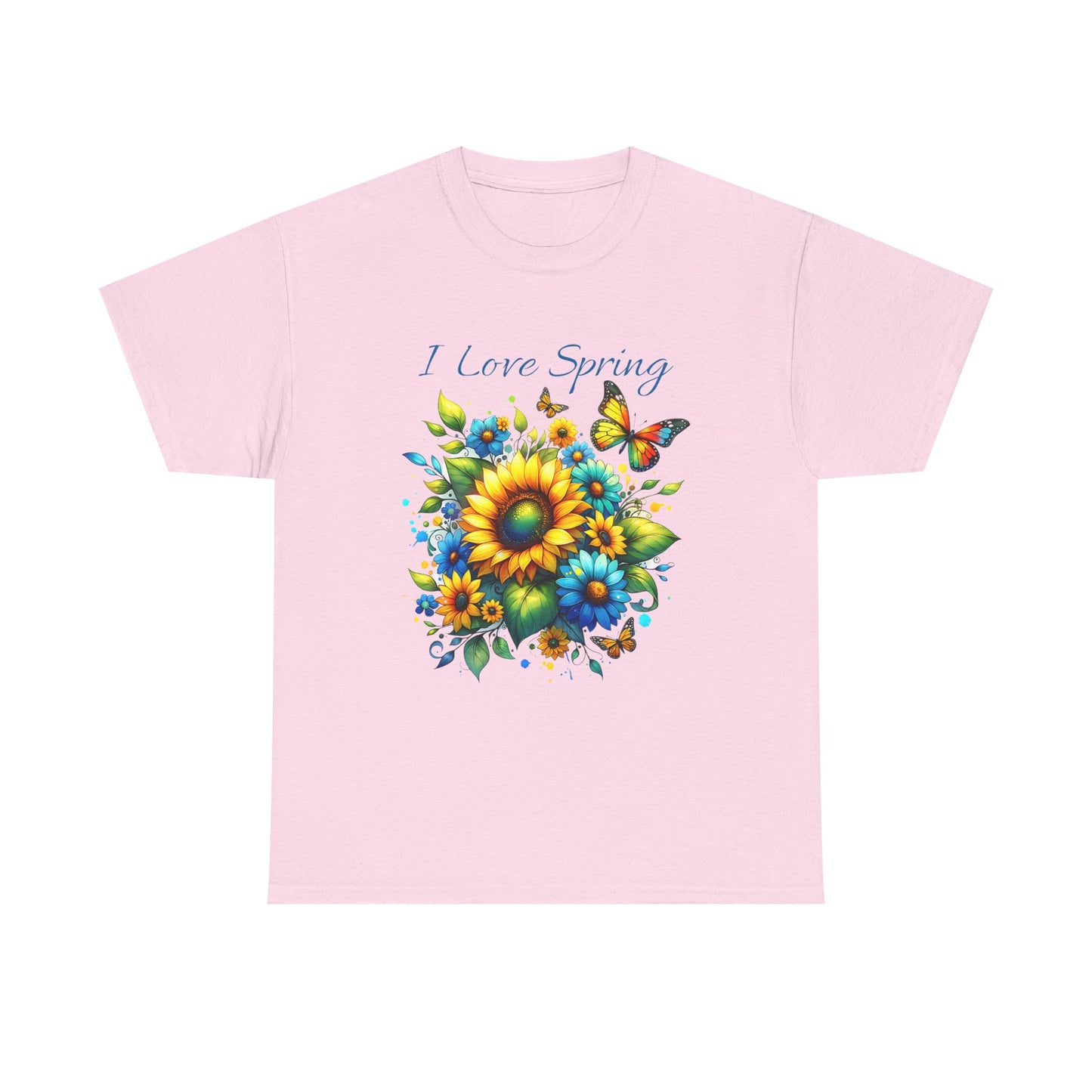 I Love Spring Unisex Heavy Cotton Tee - Vibrant Floral and Butterfly Design
